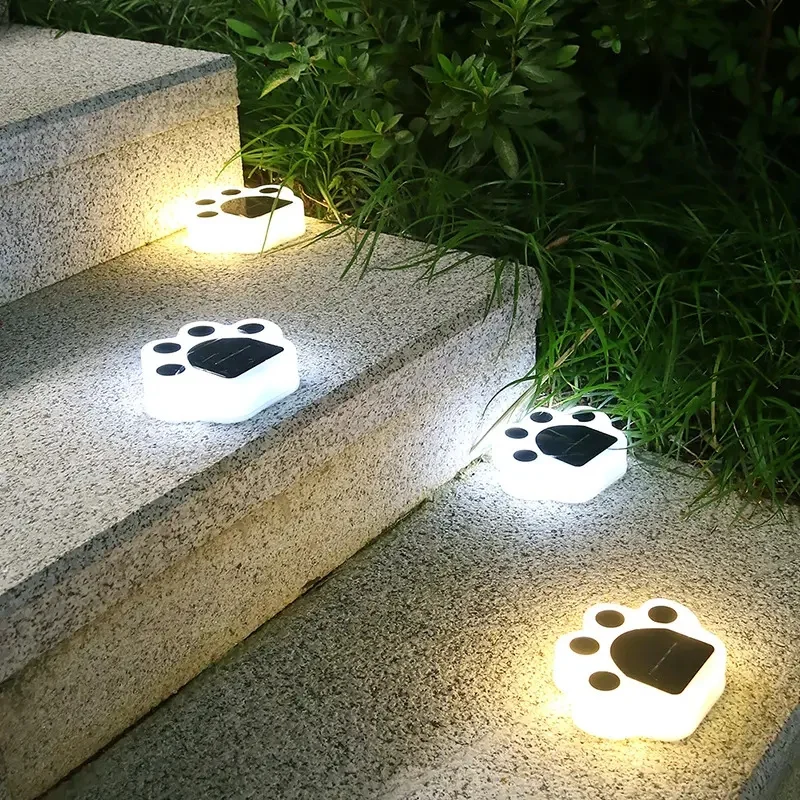 Solar LED Animal Print Lights, Outdoor Street Light, Cat Paw, Path Lighting, Decoração do jardim