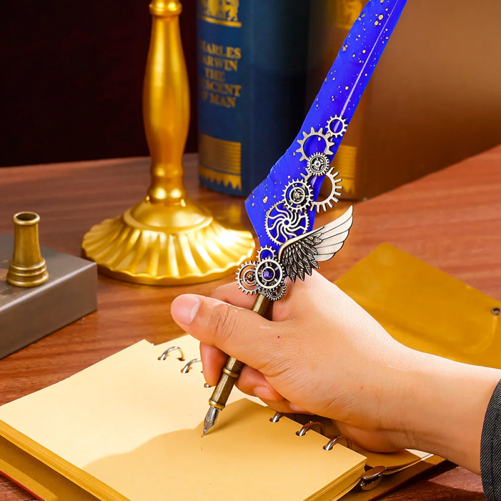 Vintage Style Mechanical Feather Pen With Wax Stamp Luxury Calligraphy Set Perfect Graduation Ceremony Souvenir