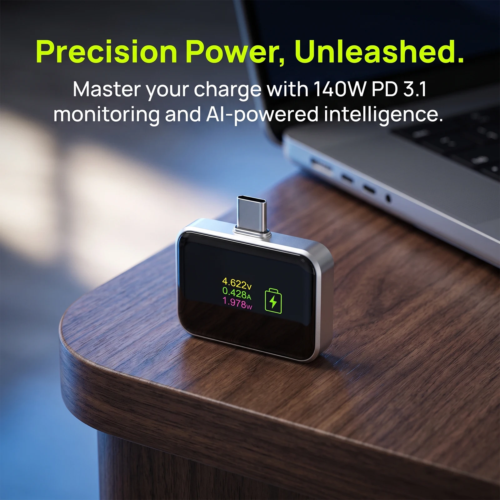 140W Smart Auto Power Off Type-C Charger AI Digital Display Real-Time Voltage Current Wattage Monitor Overcharge Protection