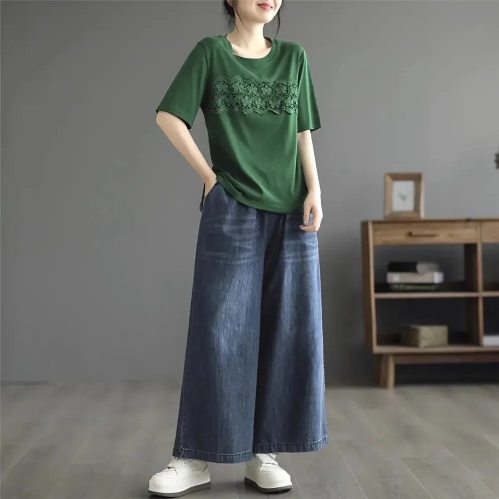 Oversized Wide Leg Jeans Women\'S Casual Wash Denim Pants Vintage Loose Elastic High Waist Straight Trouser Fashion Jeans Femme