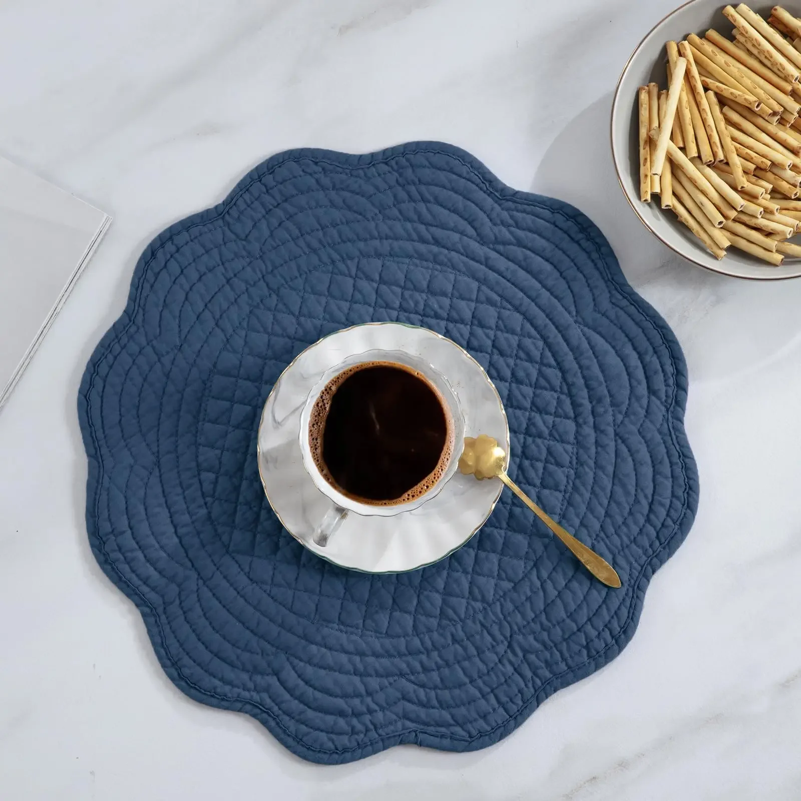 Quilted Placemats Washable Round Placemats for Table-100% Cotton Fabric with Microfiber Filling 14 Inch Round Table Mats