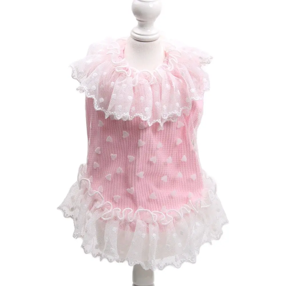 Princess Dog Cat Dress Tutu Hearts&Lace Design Pet Puppy Fairy Skirt Spring/Summer Clothes Outfit 5 Sizes