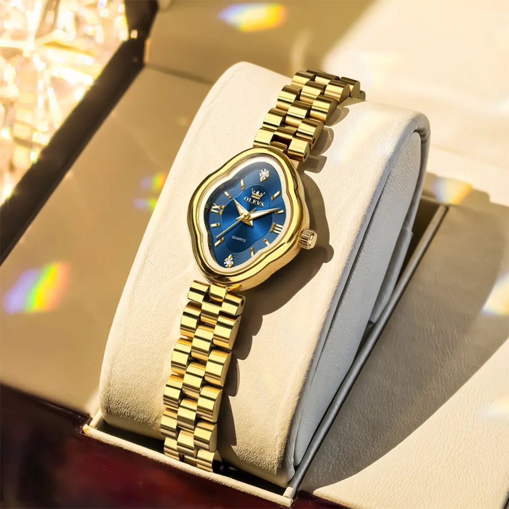 OLEVS العلامة التجارية الشهيرة ساعة نسائية ساعة ذهبية زرقاء كوارتز ساعات المعصم الفاخرة السيدات هدية ساعة الإناث مقاوم للماء #1