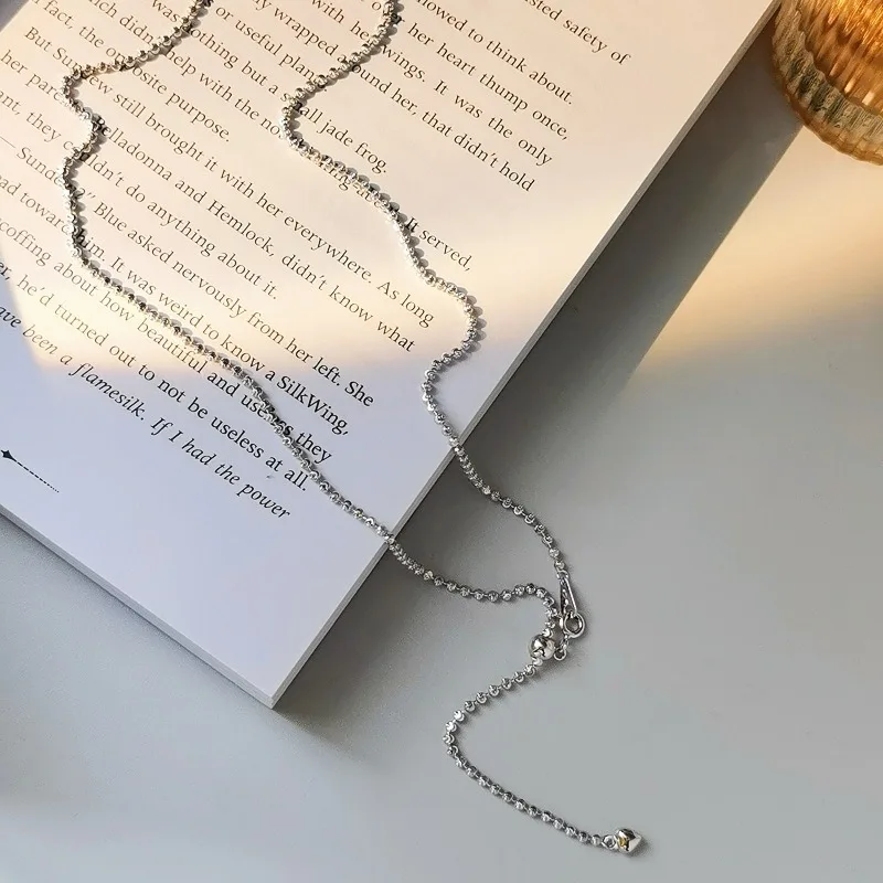 

S925 necklace simple sterling silver women's versatile car flower silver beads collarbone chain row chain adjustable fairy