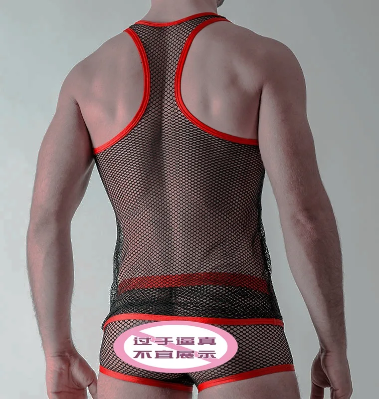 Free delivery New mesh men's fun jacket hollow mesh yarn sexy men's vest  Super dry  Club costume