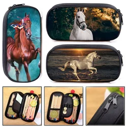 Elegant Animal Horse Print Cosmetic Cases Pencil Bag Boys Pony Pencil Box Children Stationary Bags Kids School Supplies