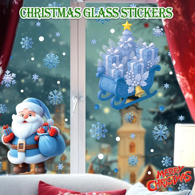 Новогодние Наклейки на Окнах Санта-Клаус Снеговик Снежинки 2026 год