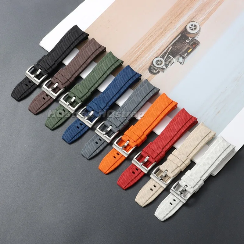 Curved End FKM Rubber Watch Band 20/21/22mm Textured Surface Premium Fluororubber Strap for Seiko for Rolex Quick Release Belt