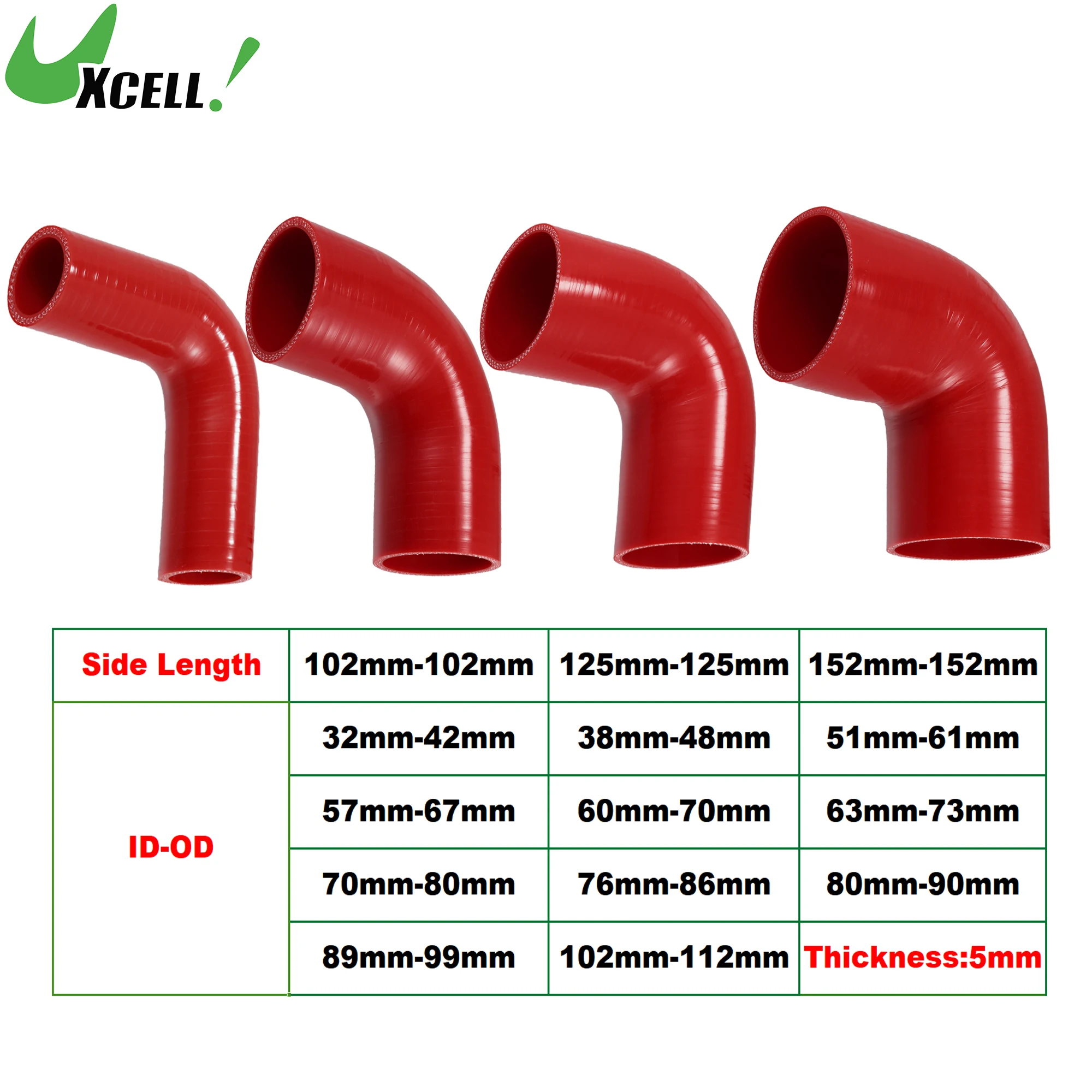 

UXCELL 32mm-102mm ID 42mm-112mm OD 90 Degree Elbow Coupler Silicone Hose Intercooler Tube Engine Durable Silicone Hose Red