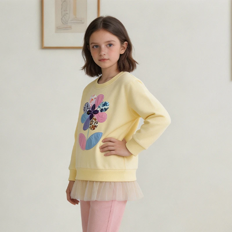 Factory direct sale 26 autumn new girls' sweatshirt European and American style flower appliqué children's mesh pullover