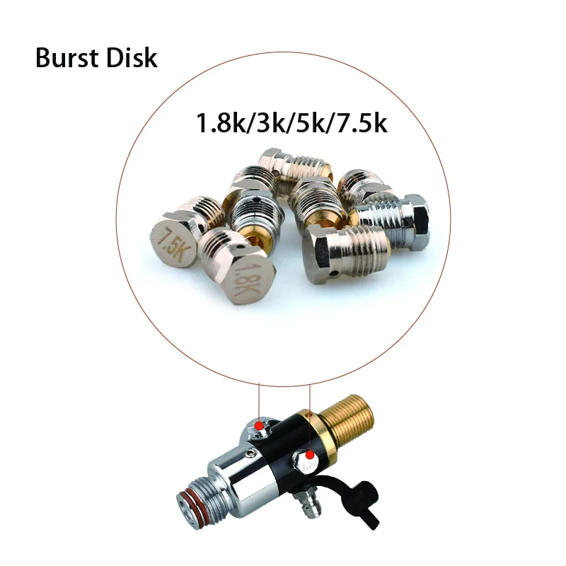 HPA Scuba Pressure Regulator Burst Disk 1.8K/3K/5K/7.5K Safety Screw Rupture Valvula Reguladora Relief Valve Sheet Accesories