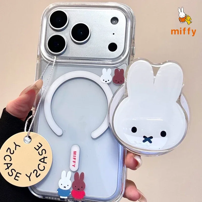 

Simplicity Miffy Phone Shell Suitable for Iphone 17 16 15 14 Cartoon Magnetic Holder Transparent Anti Drop Phone Case Girl Gifts