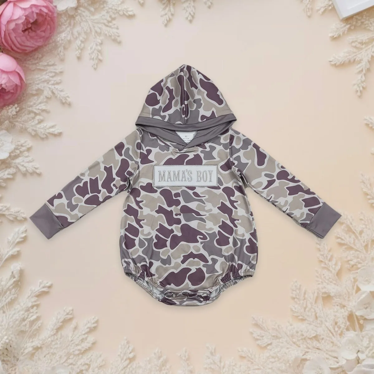 

Newborn Baby Infant Boy Bodysuit Hoodies Bubbles Romper Grey Camo Hunting Kids Children Toddler Onesies Clothes Wholesale