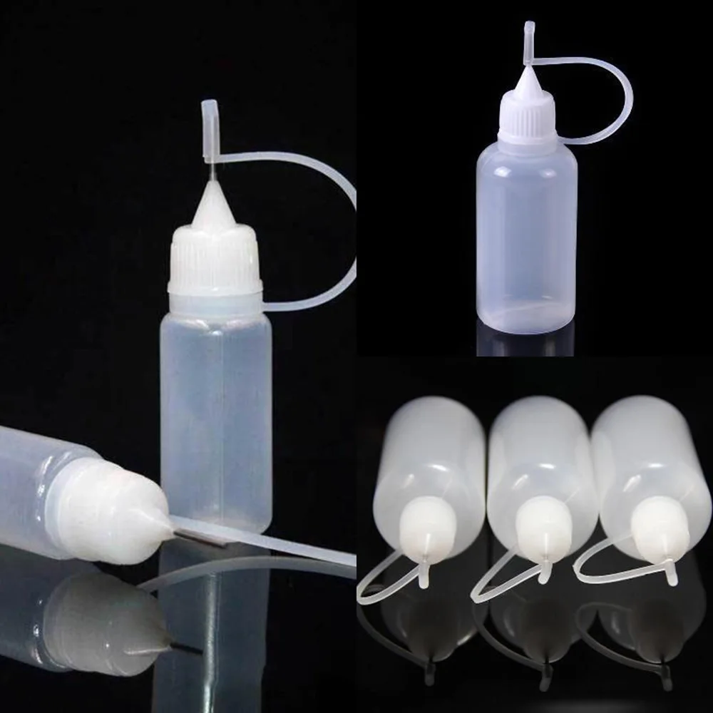 Botella aplicadora de Punta exprimible de plástico, gotero recargable con tapas de punta de aguja para pegamento DIY, 20ml, 50ml, 1/5 Uds.