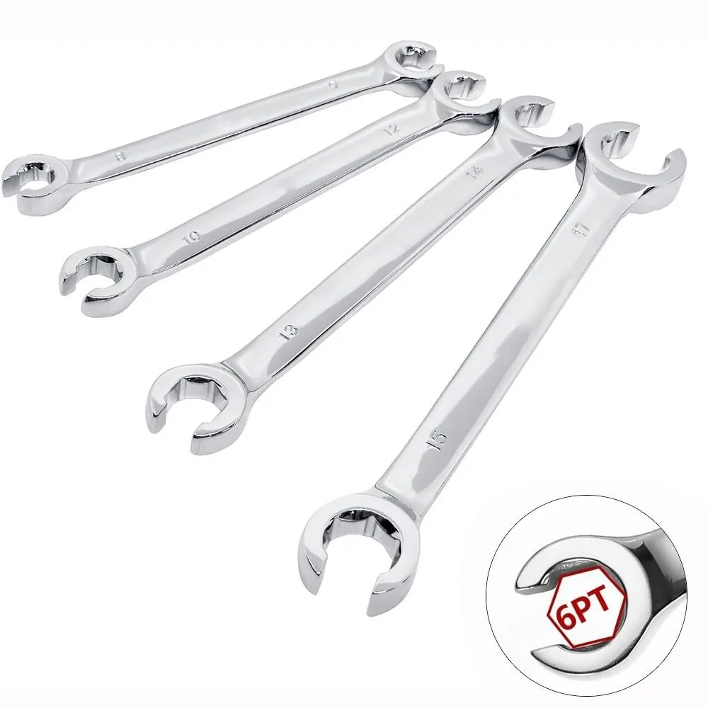 High Torque 8-19mm Mirror Finish Flare Nut Wrench Open Ring Double Head Spanner Brake Line Wrench for Car Repair