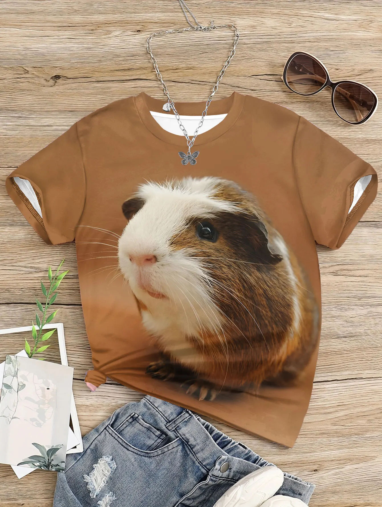 Clothes Child Girl T-shirts Children's T-shirt for Girl Cute Guinea Pig Clothing for Girls Top Kids 2024 Summer Graphic Teen