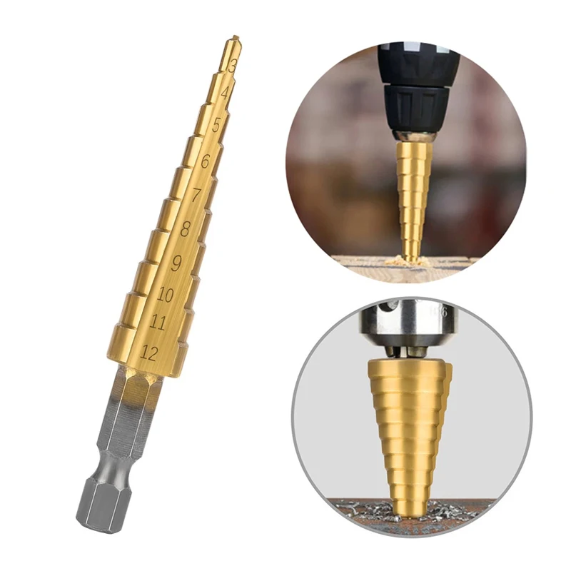 3pcs HSS Titanium Step Drill Bit 4-12 4-20 4-32 Drilling Power Tools Metal  Woodworking Wood Metal Mini Set DT6