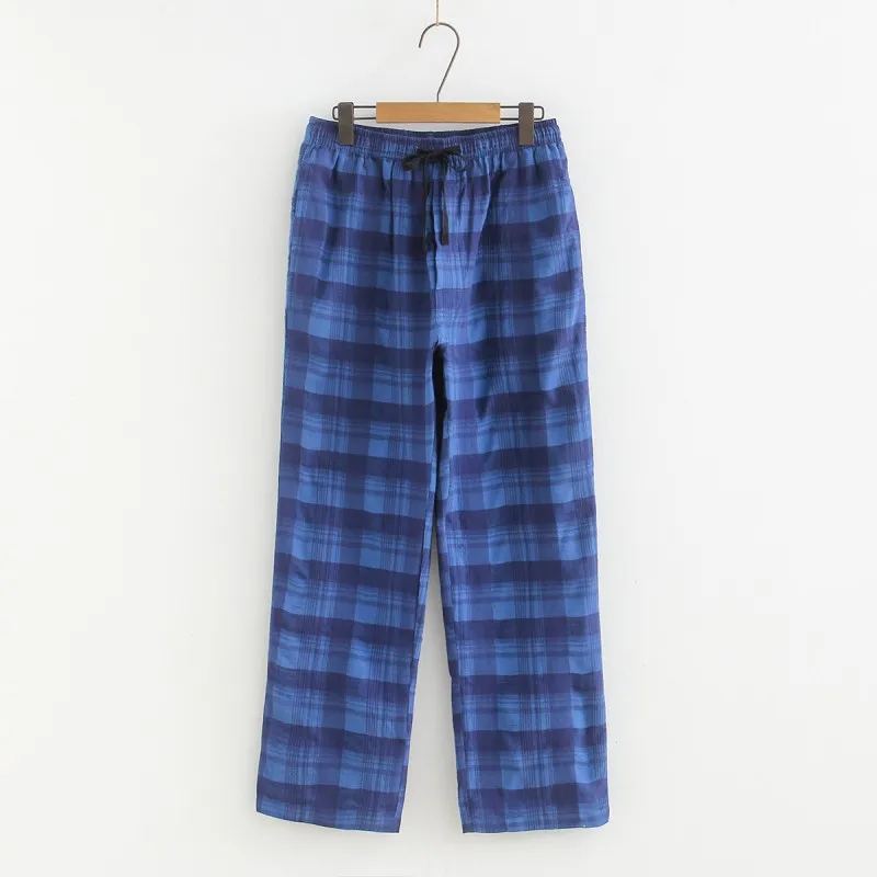 Spring Autumn Men 100% Cotton Sleeping Bottoms Male Plus Size Longewear Trousers Men Casual Loosen Plaid Home Pajama Pants