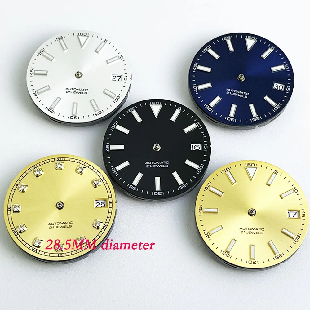 

28.5mm blue date Yellow, black, white dial setting nh dial 35 dial Automatic movement 29mm dial