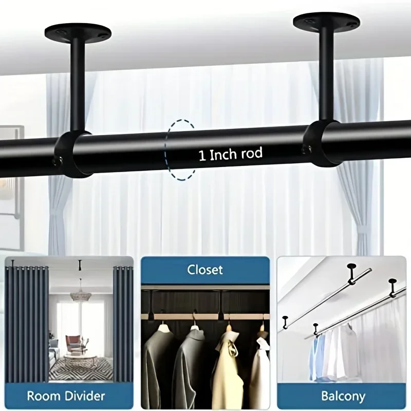 Durable 2Pcs Stainless Steel Curtain Rod Brackets - Easy Wall/Ceiling Install, Versatile Indoor/Outdoor Use