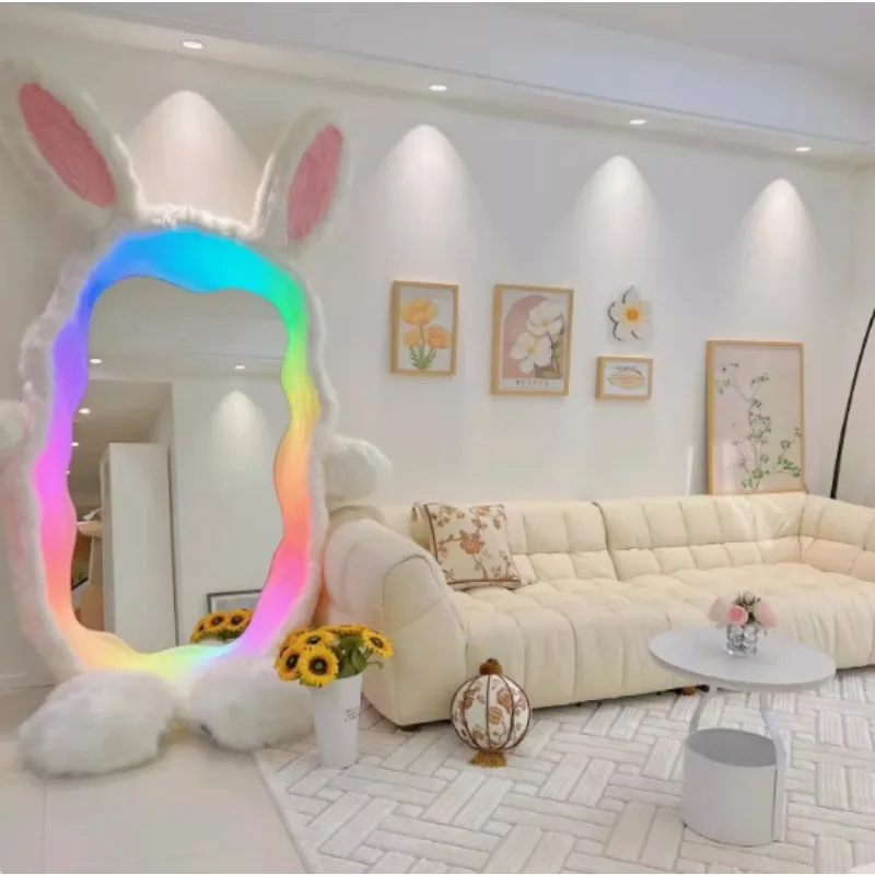 

Rabbit full body floor mirror Memphis, clothing store luminous full-length mirror bedroom makeup, mirror light