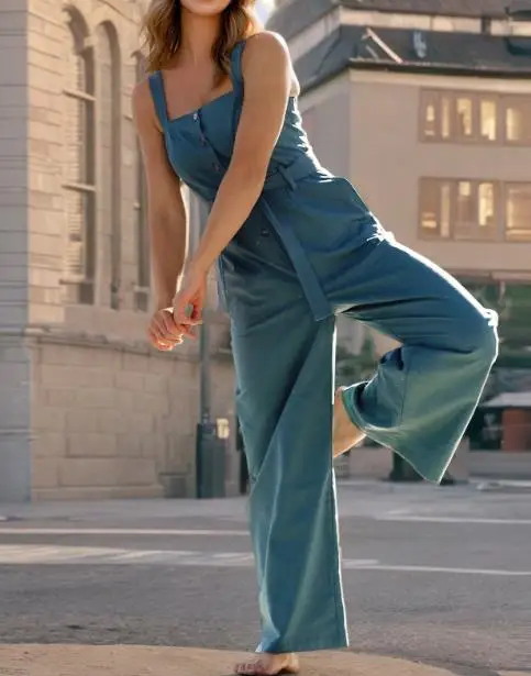 Women's Jumpsuit 2025 Spring/summer New Style Casual Women's Fashion Belt Sleeveless Camisole Single-Breasted One-Piece Pants