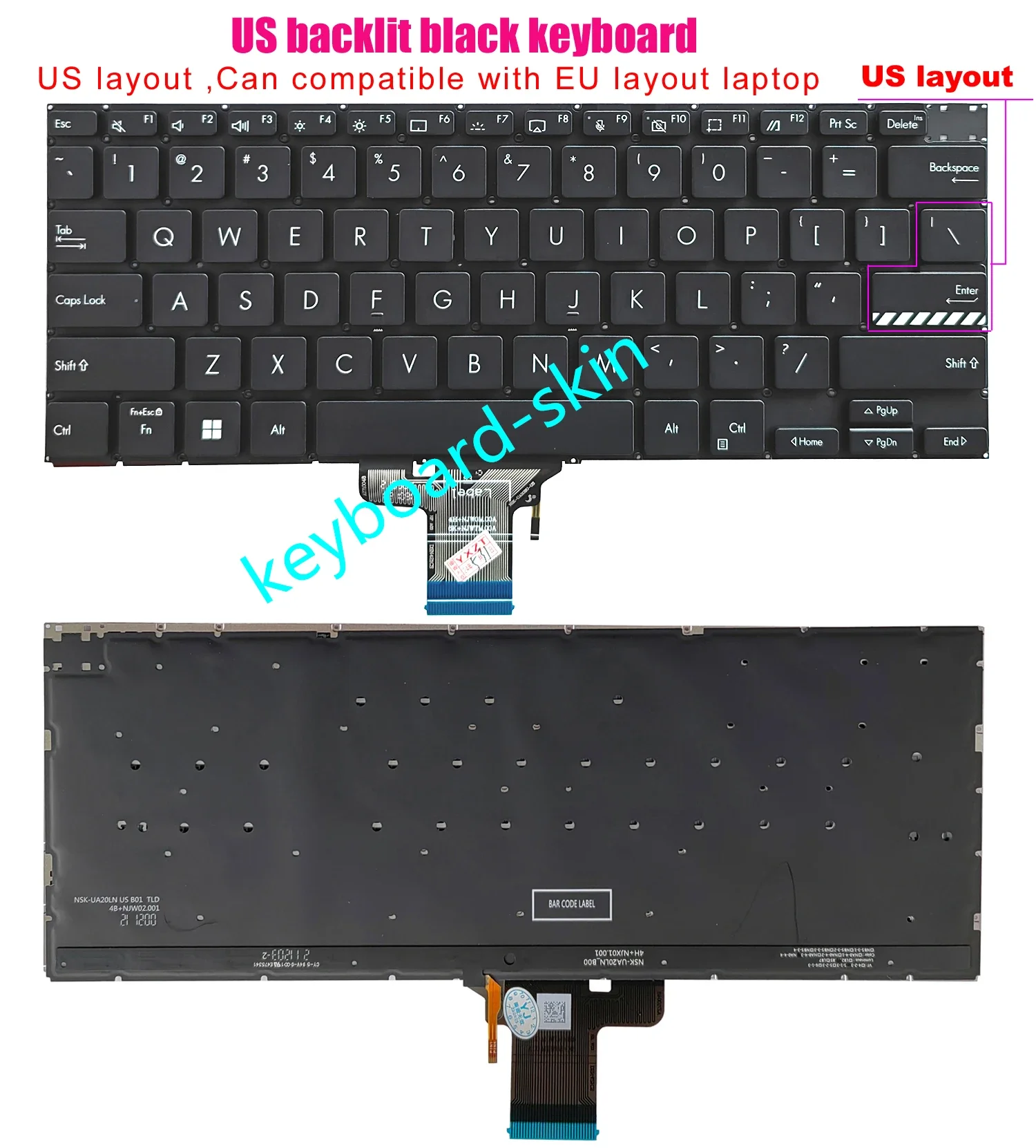 New US black backlit Keyboard for ASUS Vivobook M3400 M3400QA M3401 M3401Q X3400 X3400P K3400 K3400P X7400 X7400P M4700 M7400Q