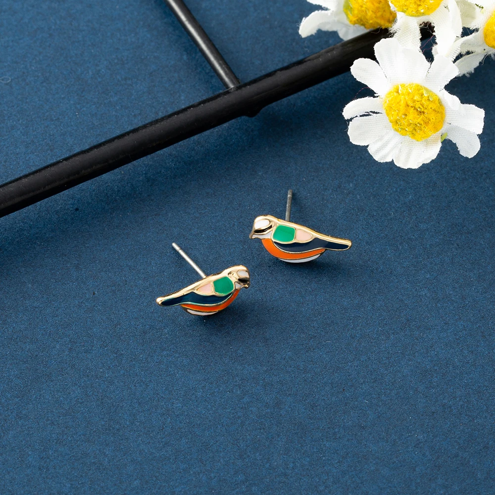 RONGXUANMEI Colorful Little Bird Stud Earrings For Women 2024 New In Exquisite Cute Animal Earrings Summer Casual Jewelry