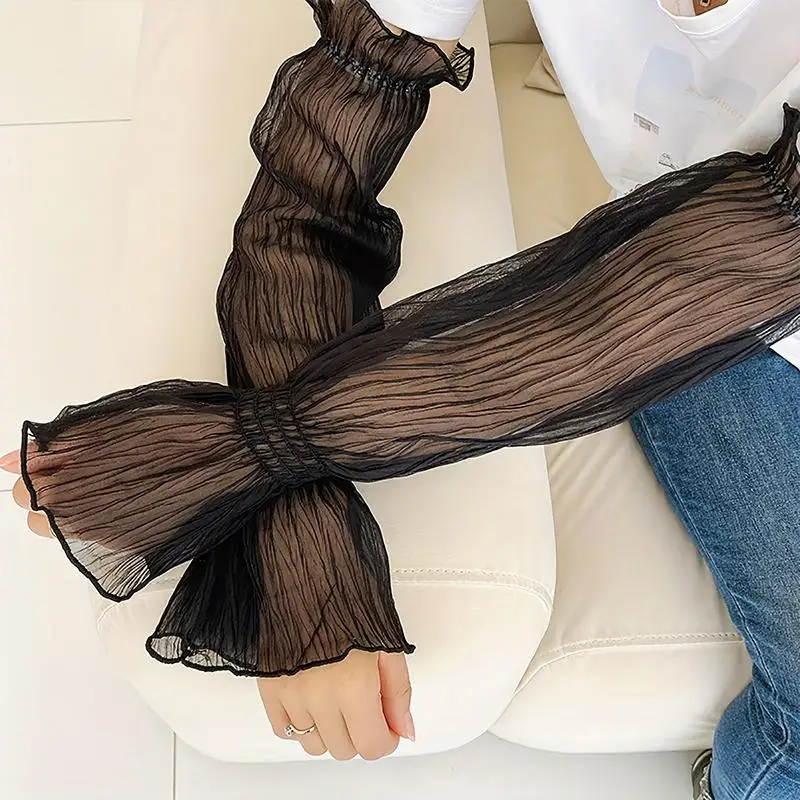 Women’s Summer Fingerless Lace Mesh Sun Sleeves Thin Breathable UV‑Shield Arm Covers