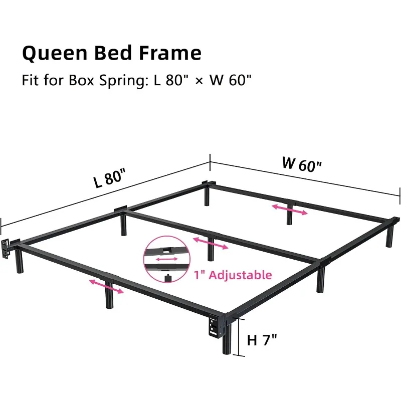 Queen, 7 Inch Metal Basics Bed Frame, Low Profile Base for Box Spring, 9-Leg Support, Noise-Free, Easy Assembly, Black