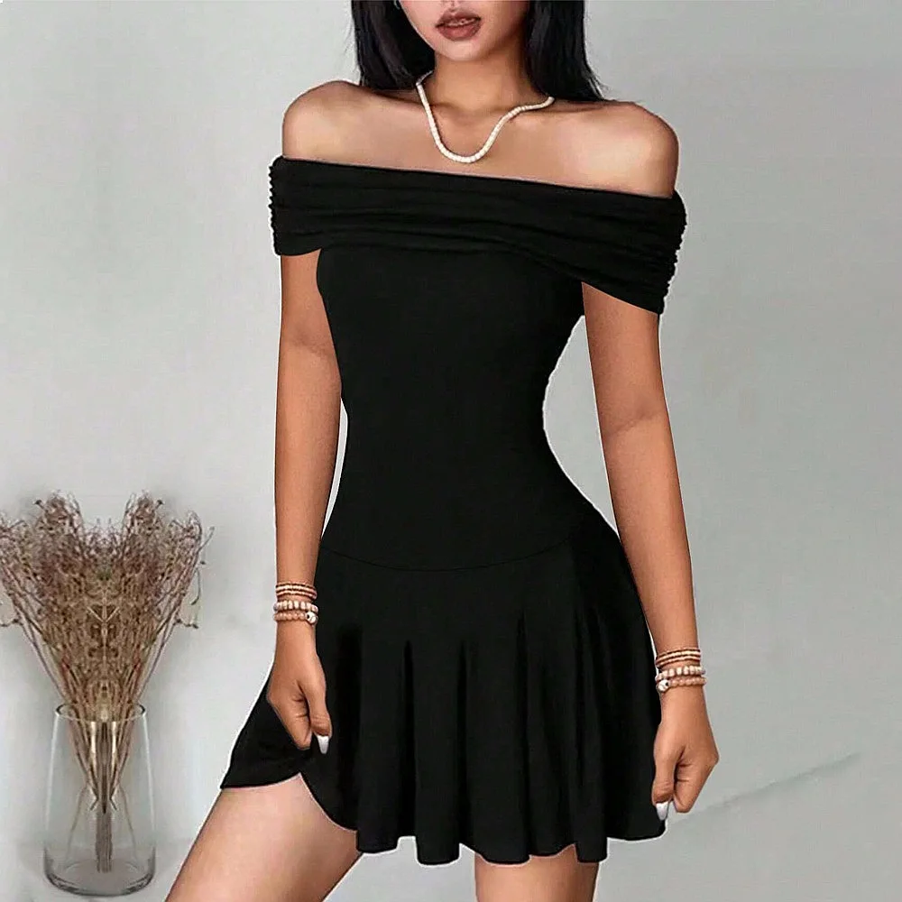 Women's Off Shoulder Short Dress Summer Spring Ruched Bodycon Mini Dress Sexy Evening Dresses