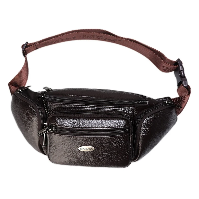 Genuine Leather Men Waist Fanny Pack Cross body Bags Multi-Pocket Travel Vintage Real Cowhide Male Sling Chest Hip Belt Bum Bag