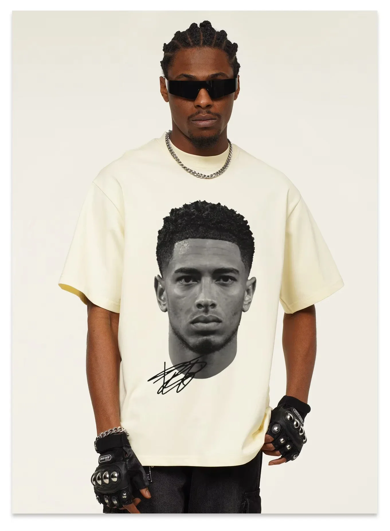 2025 nuevo modelo de corte para hombre con estampado de fútbol Bellingham marca de moda americana cuello redondo suelto puro algodón casual alto-q