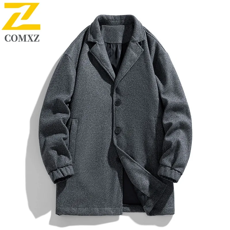 COMXZ Premium Men Woolen Trench Korean Style Fashion Lightweight Coat Casual Daily Style Windproof Spring Autumn Garment