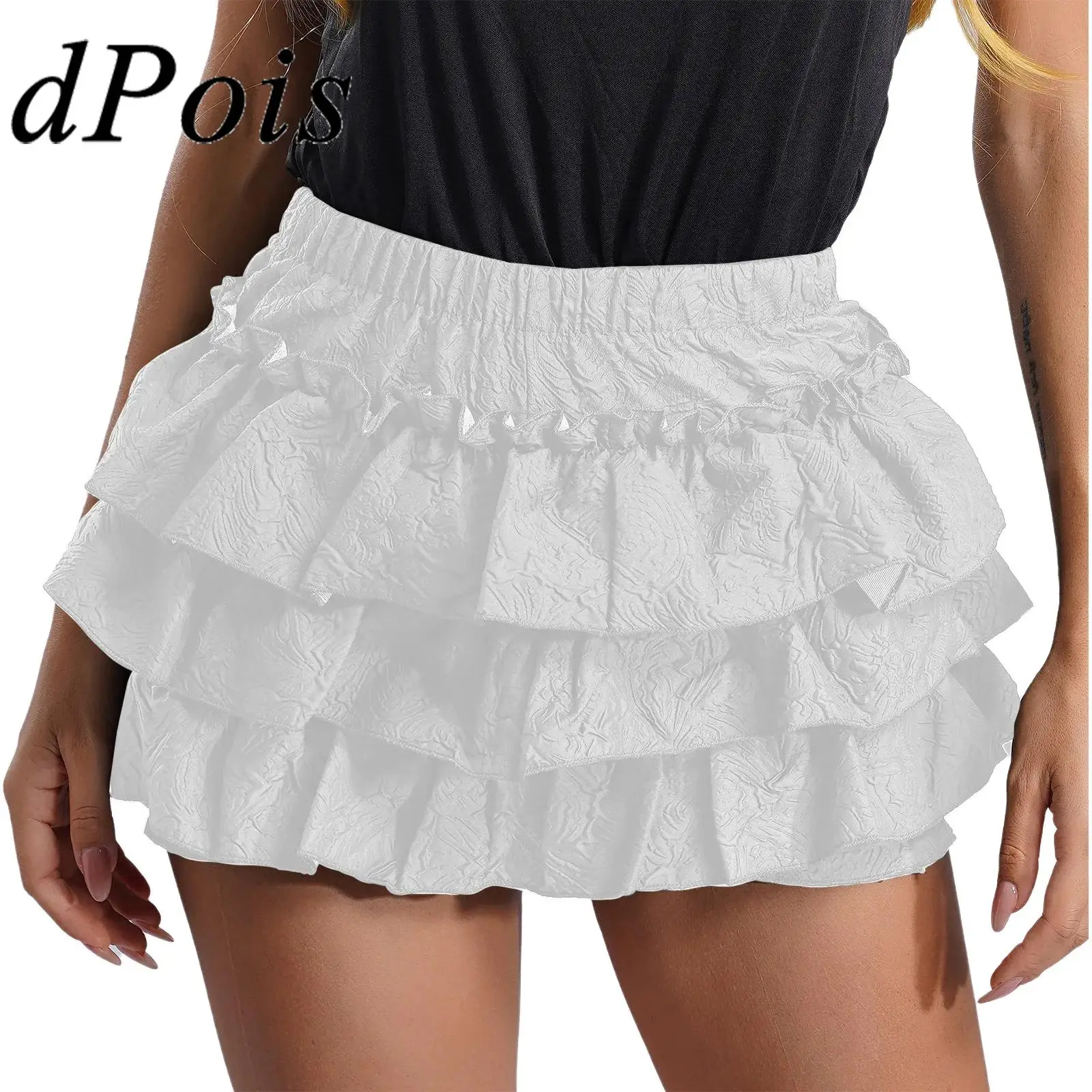 Womens Teen Girls Ruffled Miniskirt Culottes Elastic Waist Tiered Skirt with Safety Shorts Pumpkin Underskirt Femme Mini Skirts