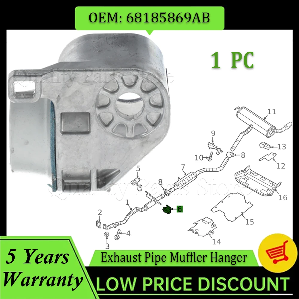 

New For Jeep Cherokee 2014 2015 2016 2017 2018 2019 2020 2021 2022 Exhaust Pipe Muffler Hanger (Front) Middle Assy 68185869AB