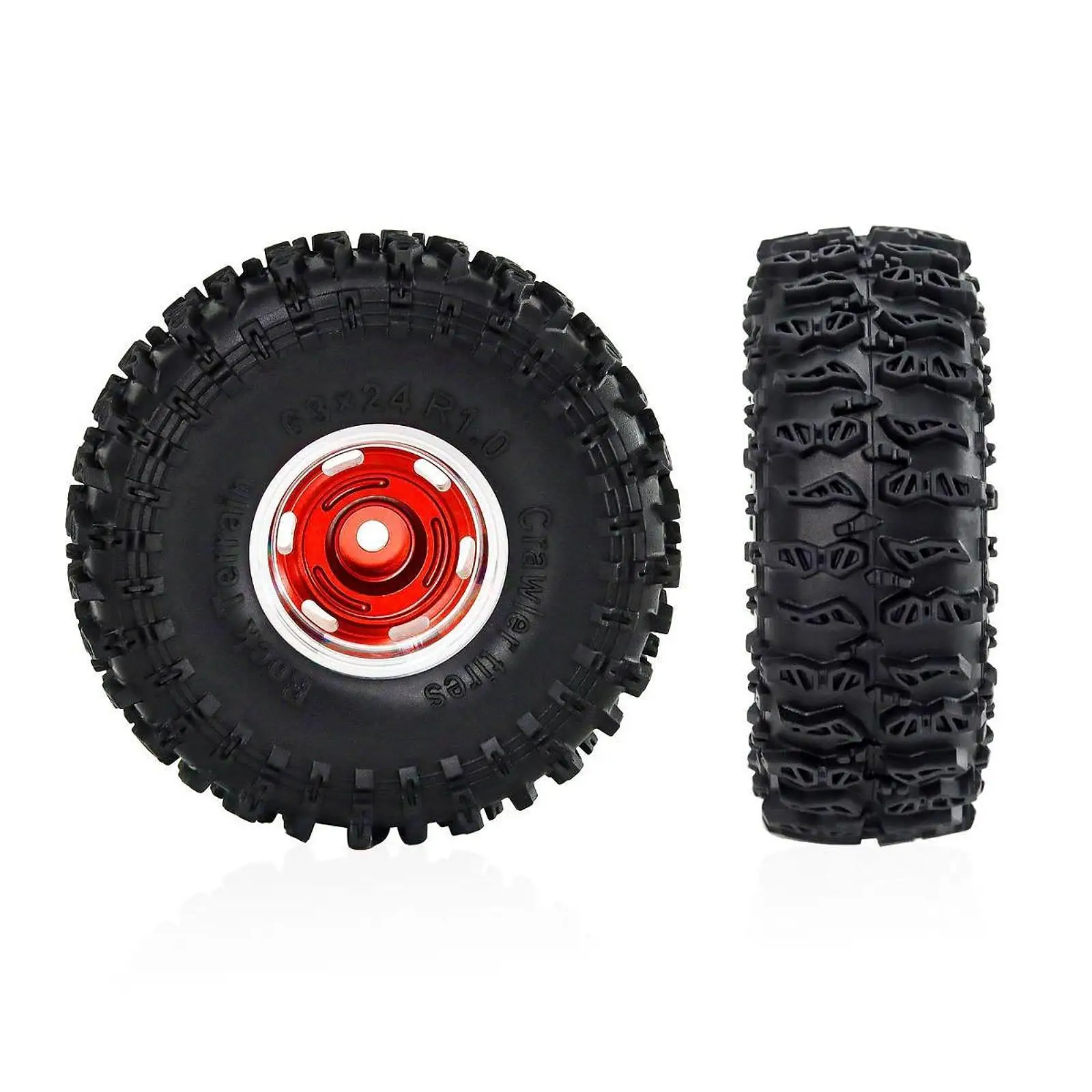 Conjunto de rodas e pneus RC de 4 peças, substituição fácil de instalar, pneus RC de 1,0" com aro de roda para carro de escalada SCX24 1:24 RC