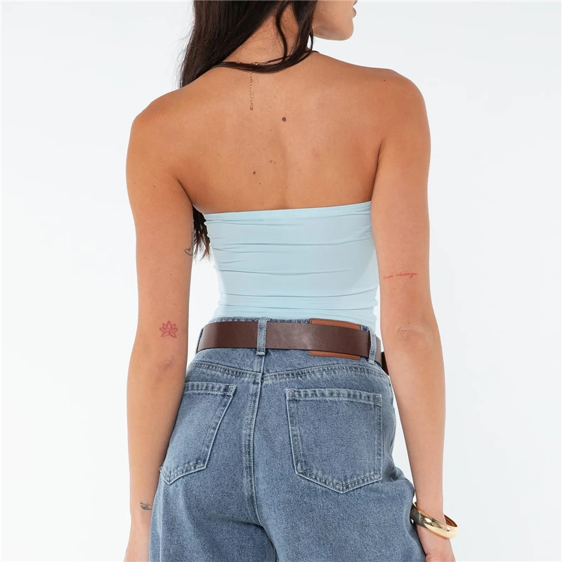 Sexy Off Shoulder Strapless Bustier Tank Top Halter Crop Tops Women Bare Midriff Sleeveless Cropped Vest Camis Tube Top Female