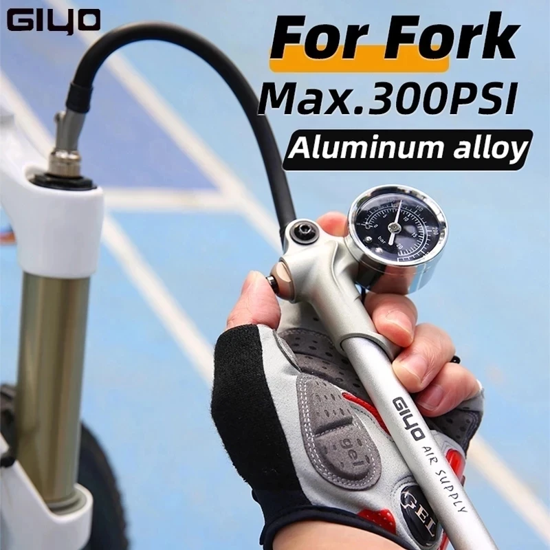 GIYO GS-02D/PT High-pressure Pump Foldable Bike Air Shock Pump MTB Mini Pump with Lever Gauge for Bicycle Fork & Rear Suspension