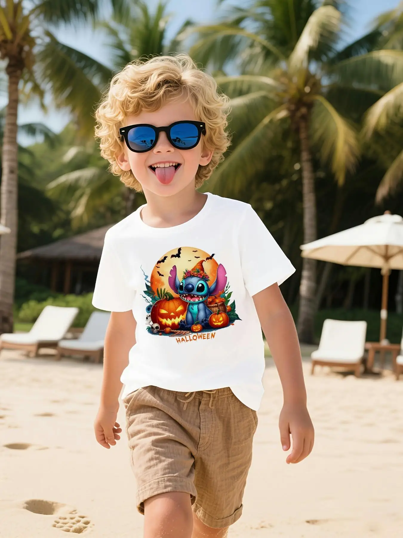 

2025 New Disney Printed Children's Street Fashion Trend Short Sleeve Pure Cotton Round Neck T-shirt