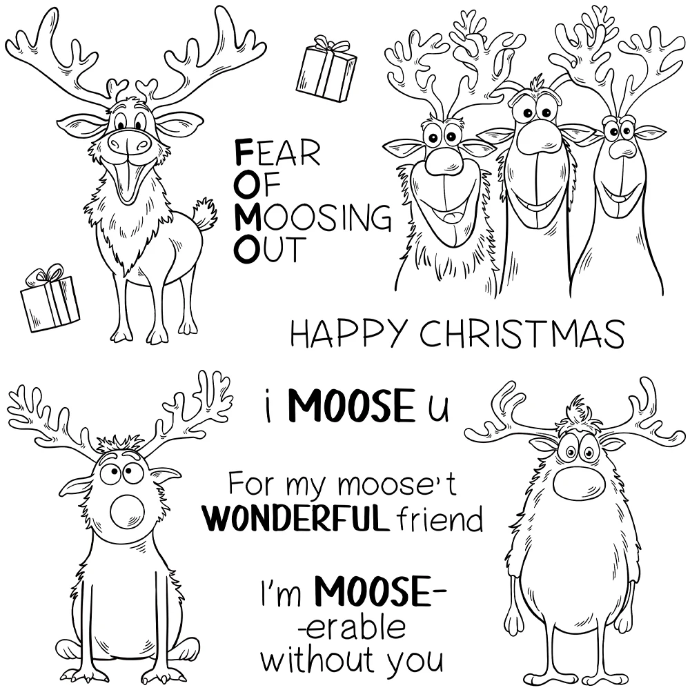 Mangocraft Cute Christmas Reindeer Cutting Dies Clear Stamp DIY Scrapbooking Metal Dies Silicone Stamp For Cards Albumy Decor