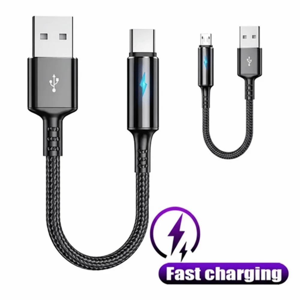 Durable 25cm USB Type C Cable Short Fast Charging Micro USB Cable Nylon Portable Data Cable