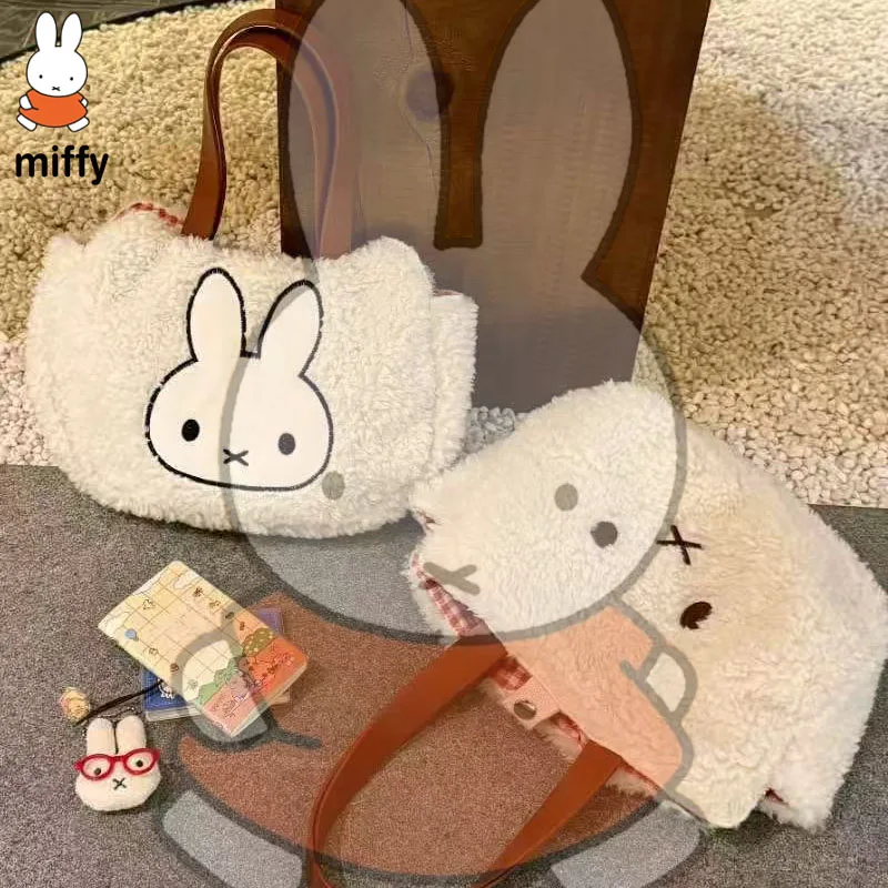 Miffy Lamb Fleece Handbag Kawaii Commuting Versatile Large Capacity Bag Ins Korean Handbag New Backpack Holiday Gift
