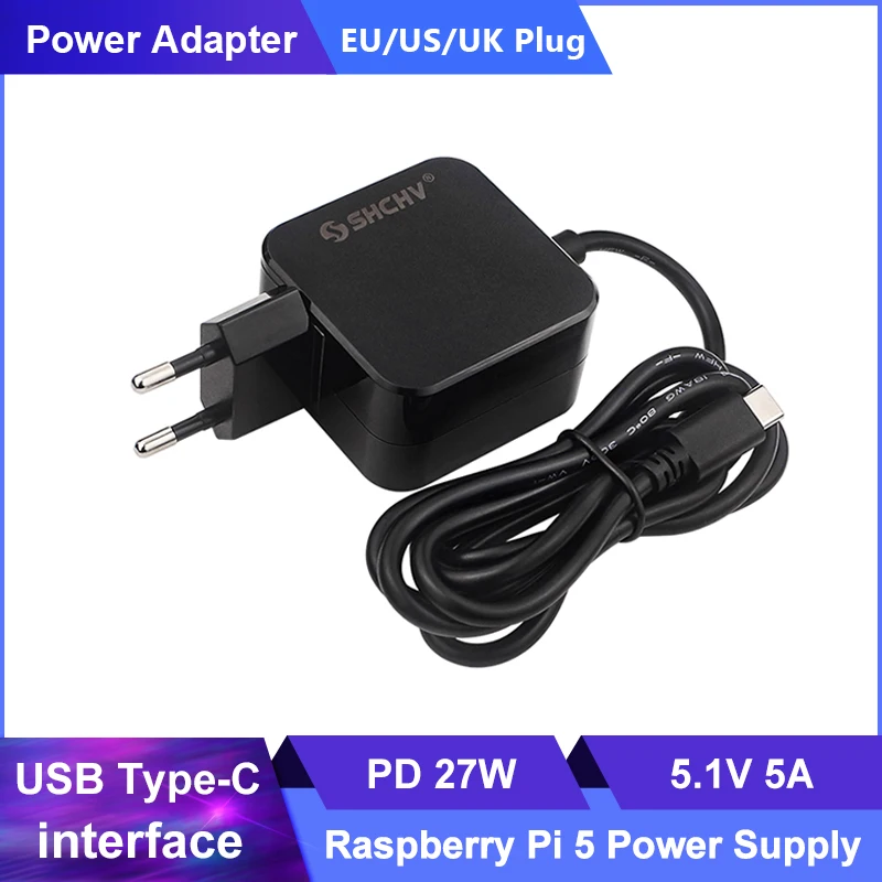 5.1V 5A Raspberry Pi 5 Power Adapter 100V-240V Type-C Power Supply EU US UK Plug Power Charger for  RPI 5 Pi5