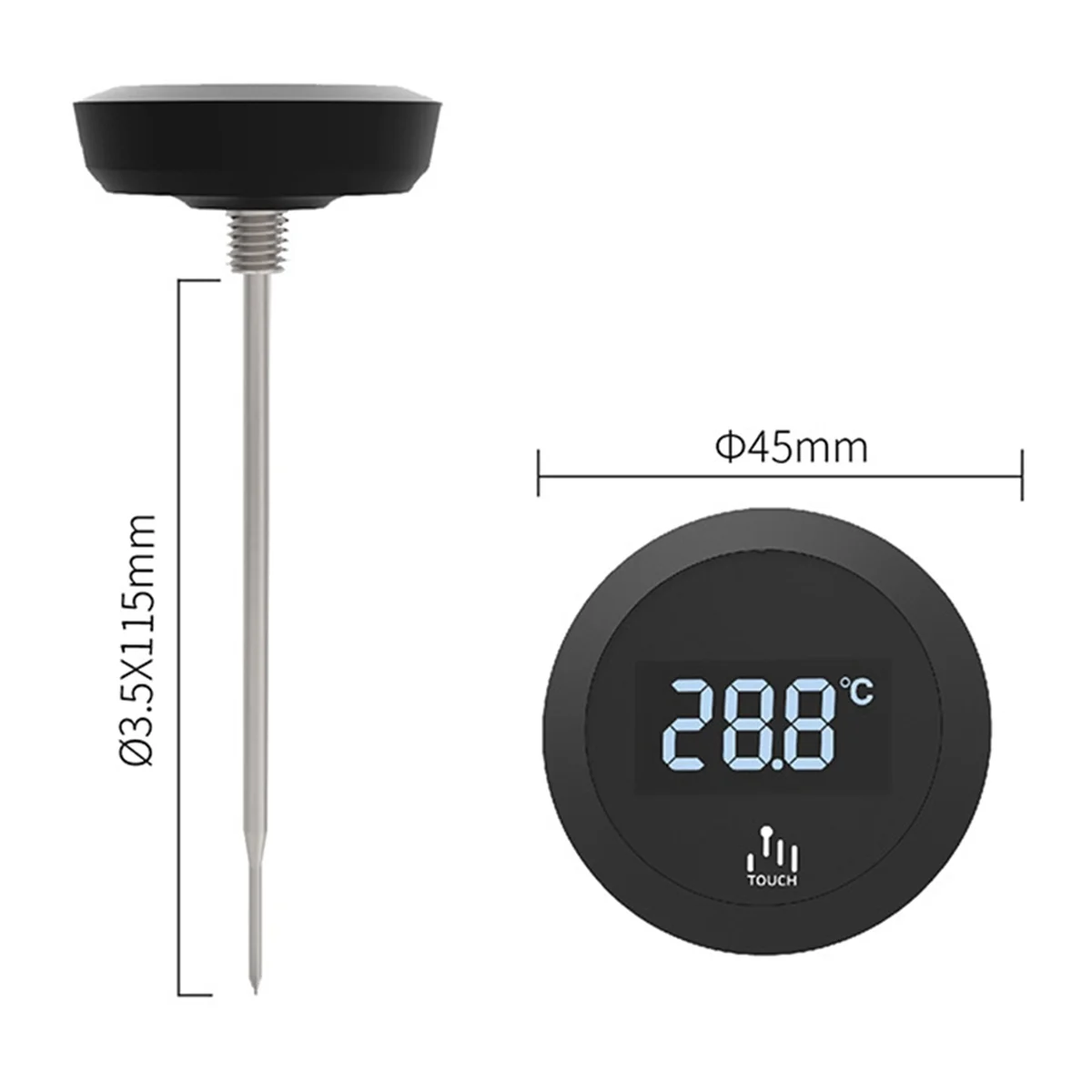 Digital Touch Screen Thermometer IP65 Waterproof Thermometer with Stainless Steel Probe for Coffee Milk Jug