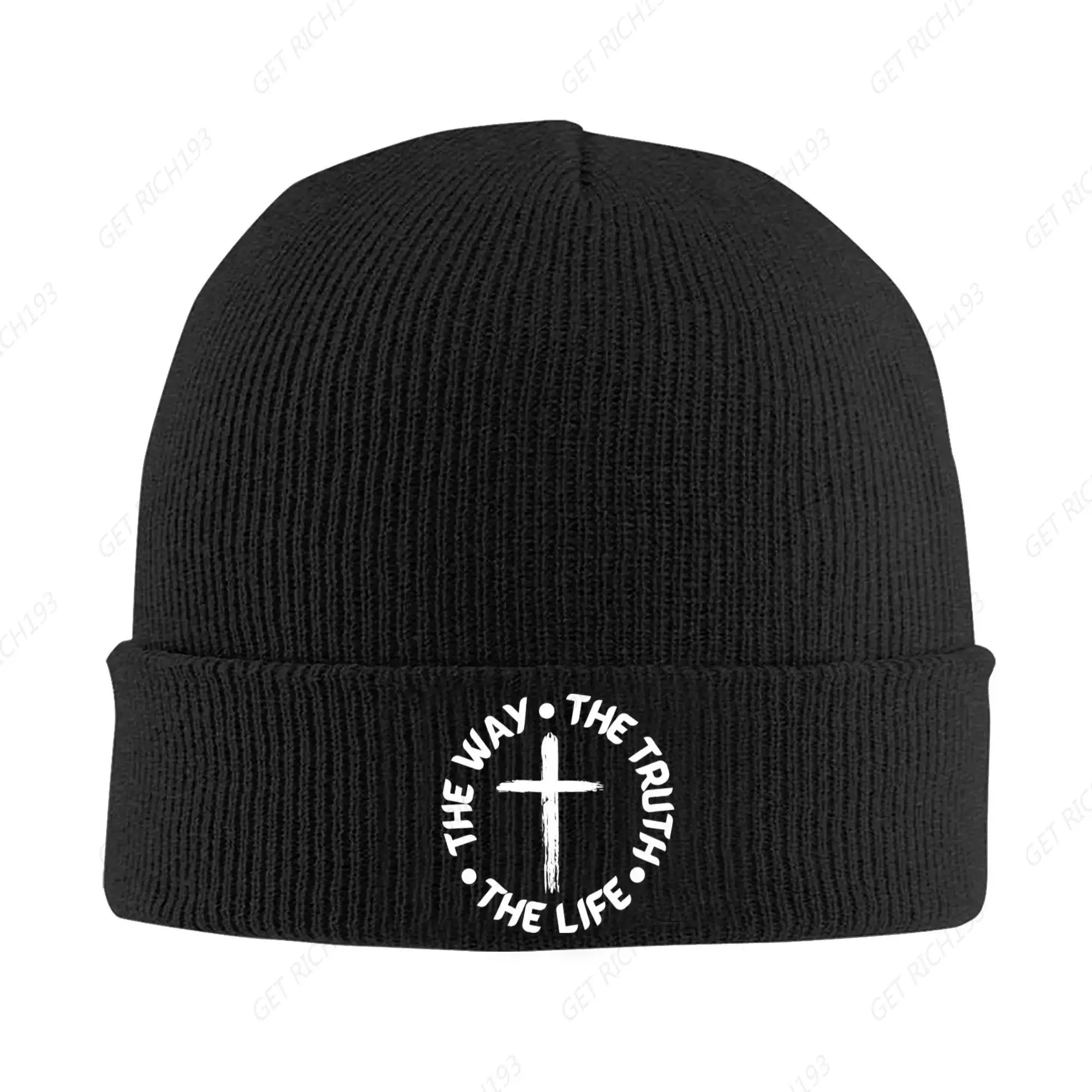 La voie la vérité la vie croix chrétienne conception tricoté chapeau femmes hommes bonnet hiver chapeaux acrylique casquettes décontractées