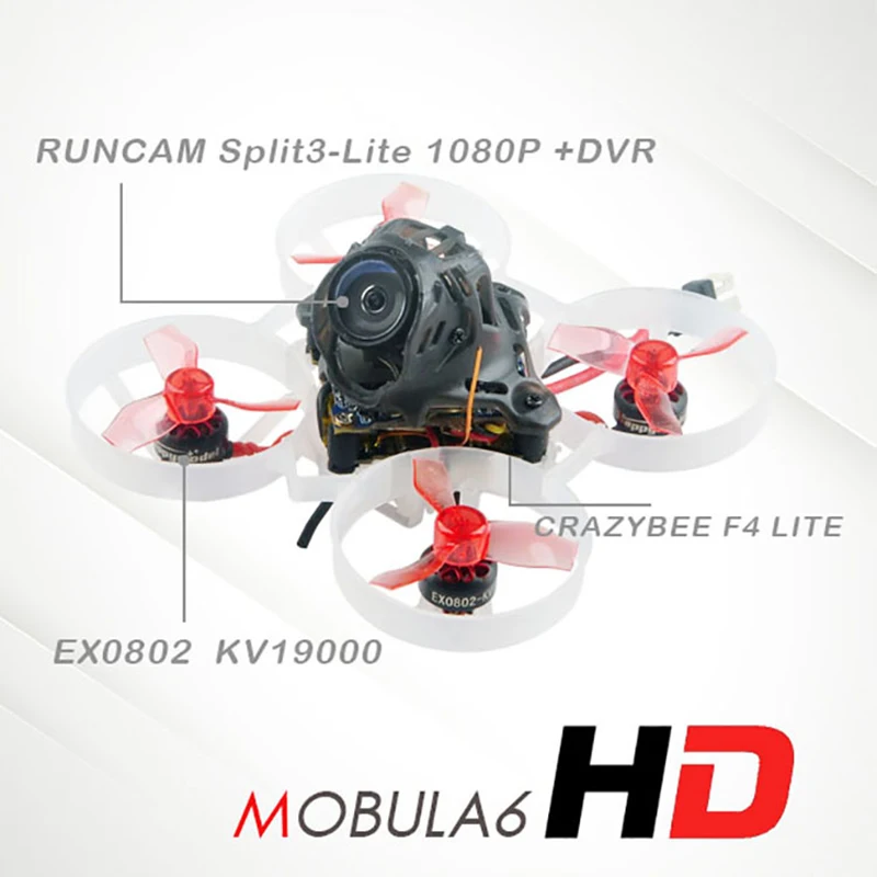 Happymodel Mobula6 HD 1S 65mm bezszczotkowy Bwhoop Mobula 6 FPV Drone CrazybeeF4 Lite V3.1 5A 400mW Runcam z EX0802 KV19000 1S