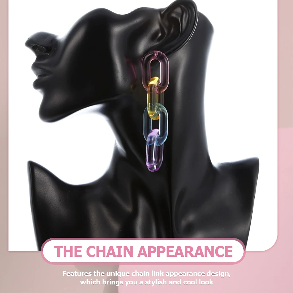 

Colorful Acrylic Chain Earrings Women Dangle Statement 70s Safety Pin Fashion Jewelry Lightweight Comfortable Cool Stylish Look
