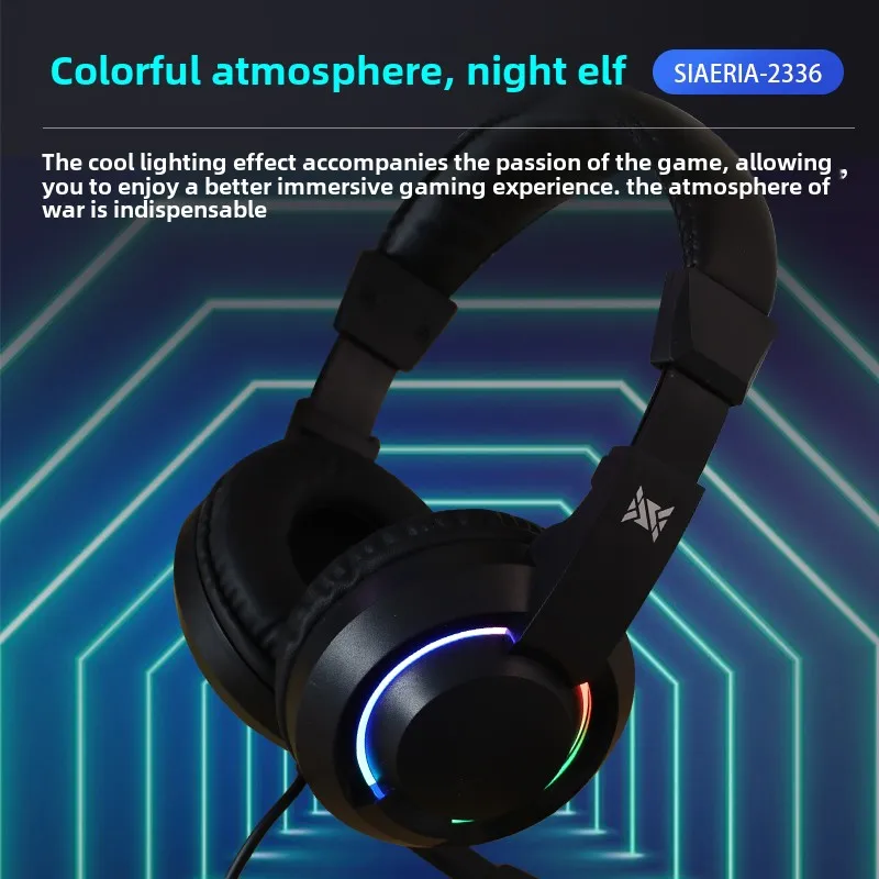 Head mounted gaming headphones adjustable with LED lights Ultra light Cable RGB Headsets for USB interface