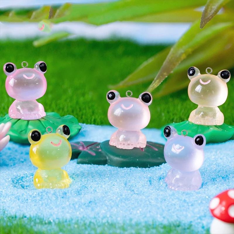 10Pcs Luminous Frog Resin Earring Charms Cute Miniature Animal Pendants for Jewelry Making DIY Necklace Keychain Crafts Findings